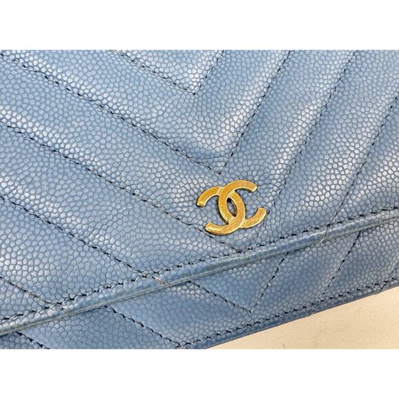Chanel Wallet on Chain Blue Chevron Caviar Leather B-6 - Picture 11 of 16